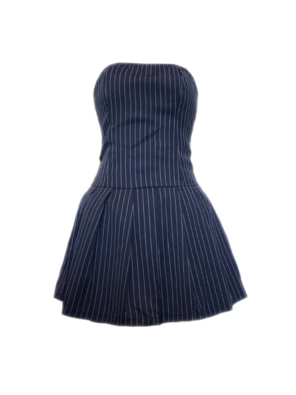 Strapless navy blue dress, pinstripe, elastic, slim fit, mini dress, nonslip,